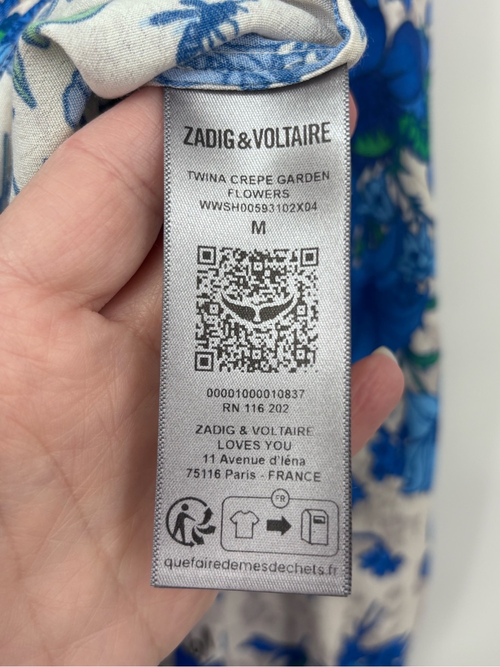 Zadig & Voltaire Twina crepe garden flowers Floral Button-Front Blouse Sz Med - Picture 10 of 13